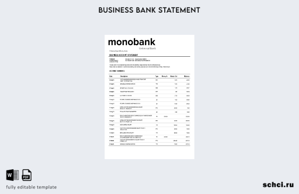 цифровая загрузка Украина Monobank выписка по счету предприятия Word и PDF шабло